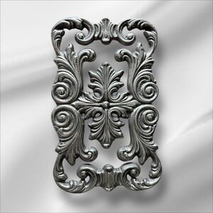 Ornate Silver Metal Trivet, 12 x 7.5 Decorative Baroque Hot Plate